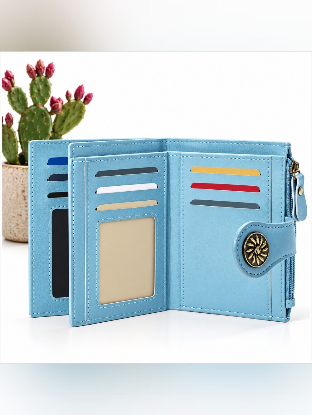 Women's RFID Faux Leather Bifold Wallet Blue